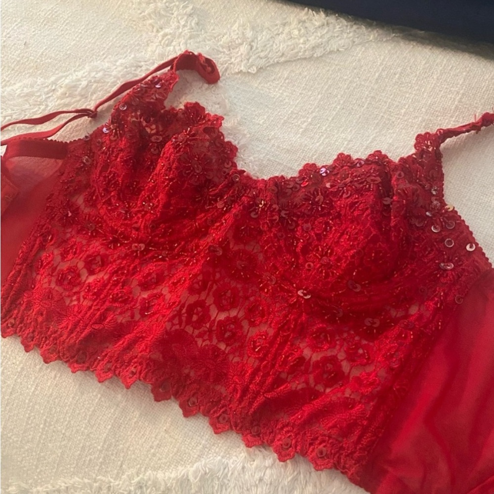 Bebe bralette top red sequin size Medium
